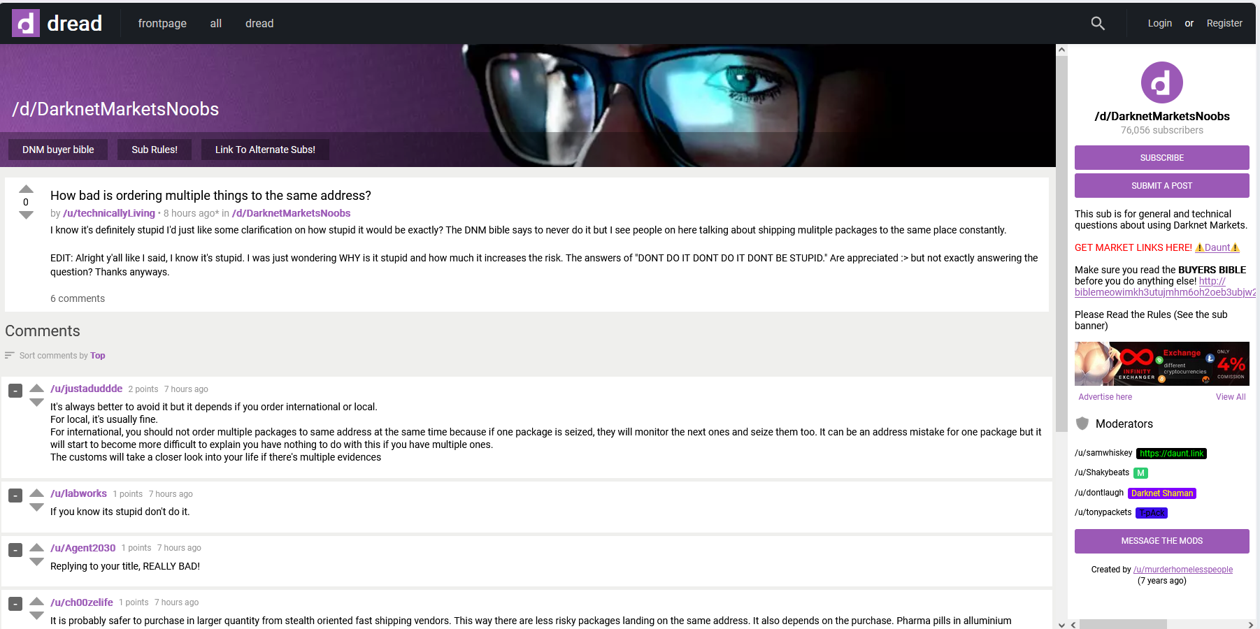 Dread Forum moderation dashboard