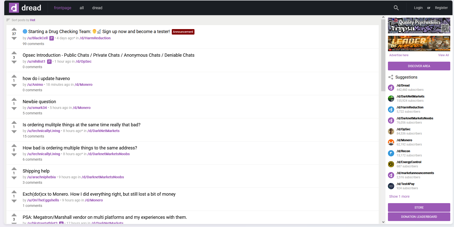 Dread Forum security features